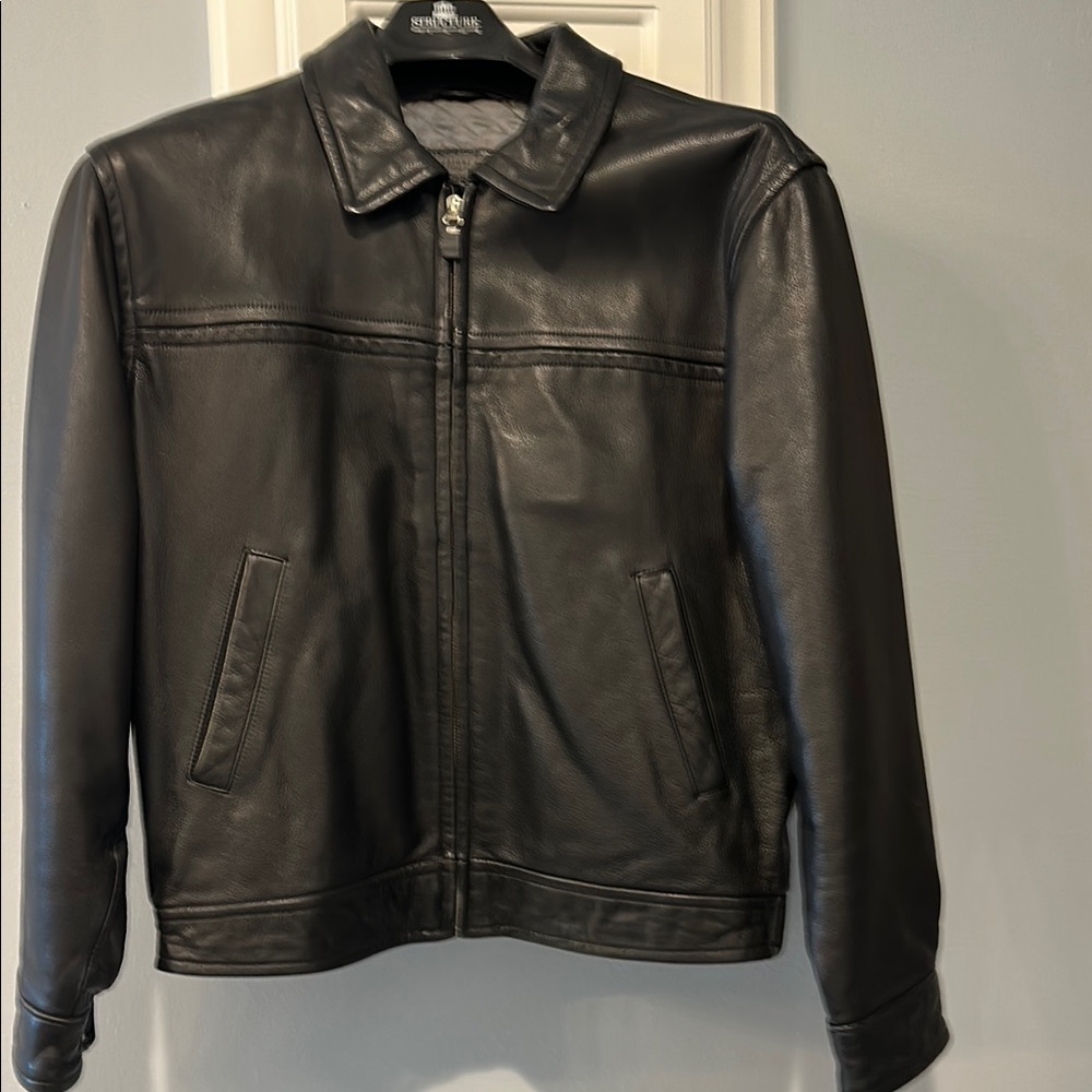 Structure Black Leather Jacket with Sleek Design